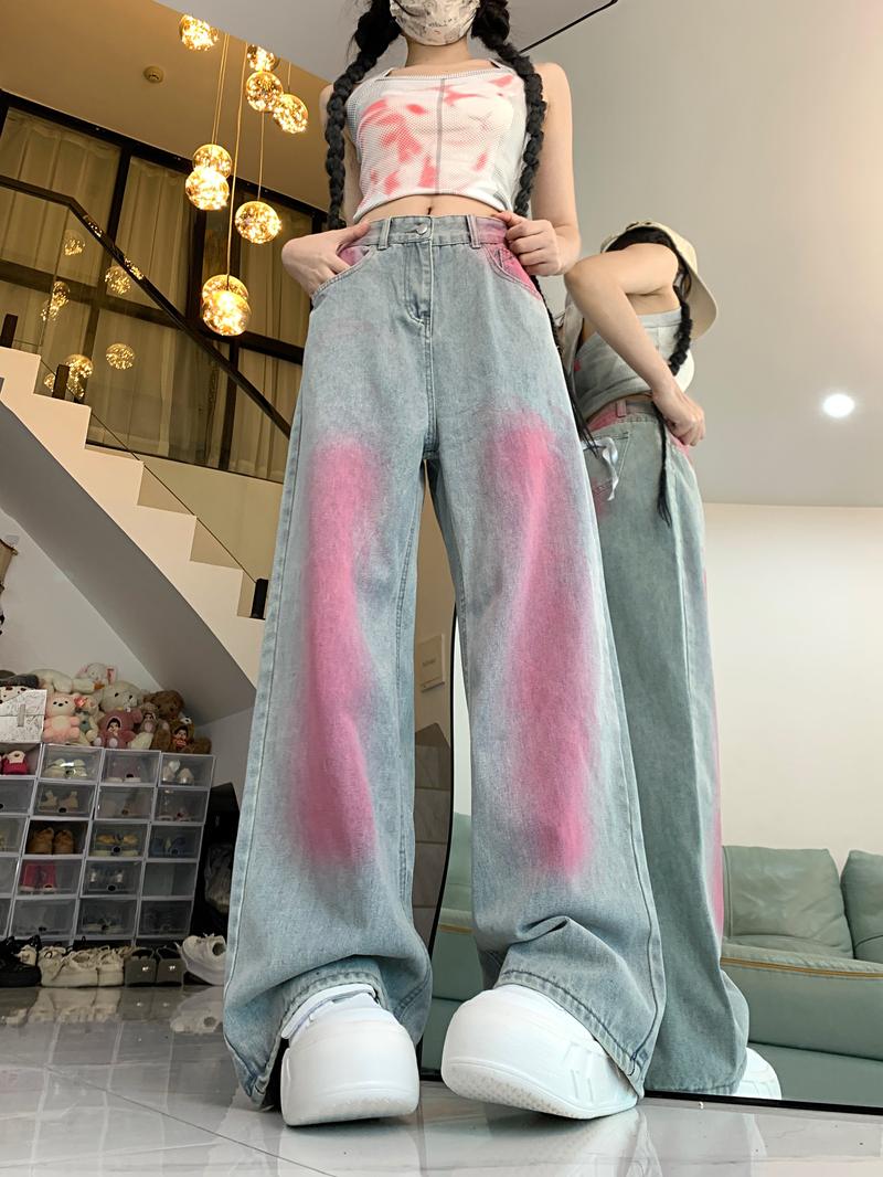 Product Introduction of Real shot!! Women's Jeans Summer Niche Design Retro Loose Slimming Versatile Floor-Length Pants 2