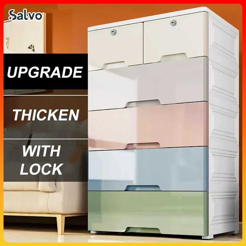 [NEW]Plastic Drawer Baju 5 Layer With Lock Storage Drawer Cabinet/Plastic Drawer Storage Cabinet/Almari Baju Baby Kotak Simpanan