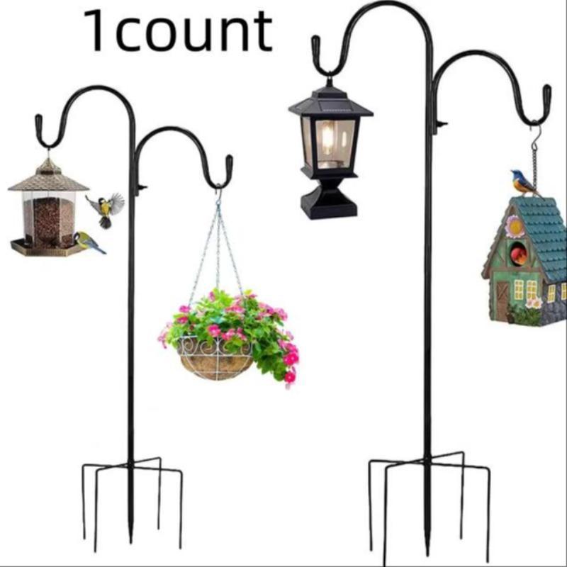 Garden Hanging Plant Basket, Double Shepherds Hook, Garden Plant Hanger Stands with 5 Base Prongs, Garden Furniture Accessories, Garden Tools for Hanging Plant 0