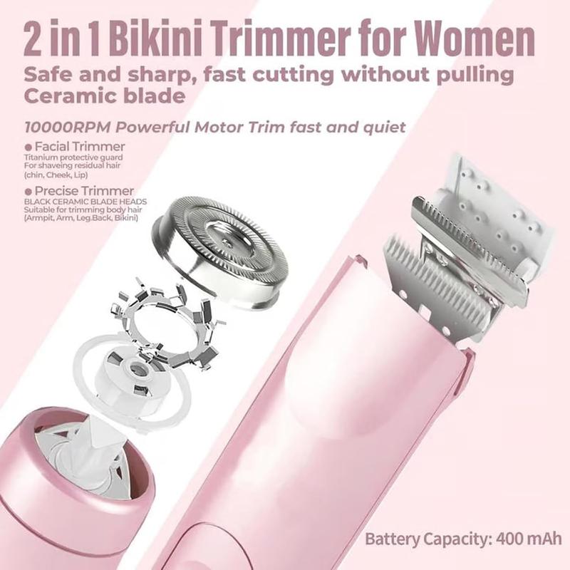 Product Introduction of 2-In-1 Electric Hair Trimmer Kit, 1 Count IPX7 Waterproof Hair Trimmer, Wet & Dry Use, USB Rechargeable Gentle Hair Removal Tool for Women 4