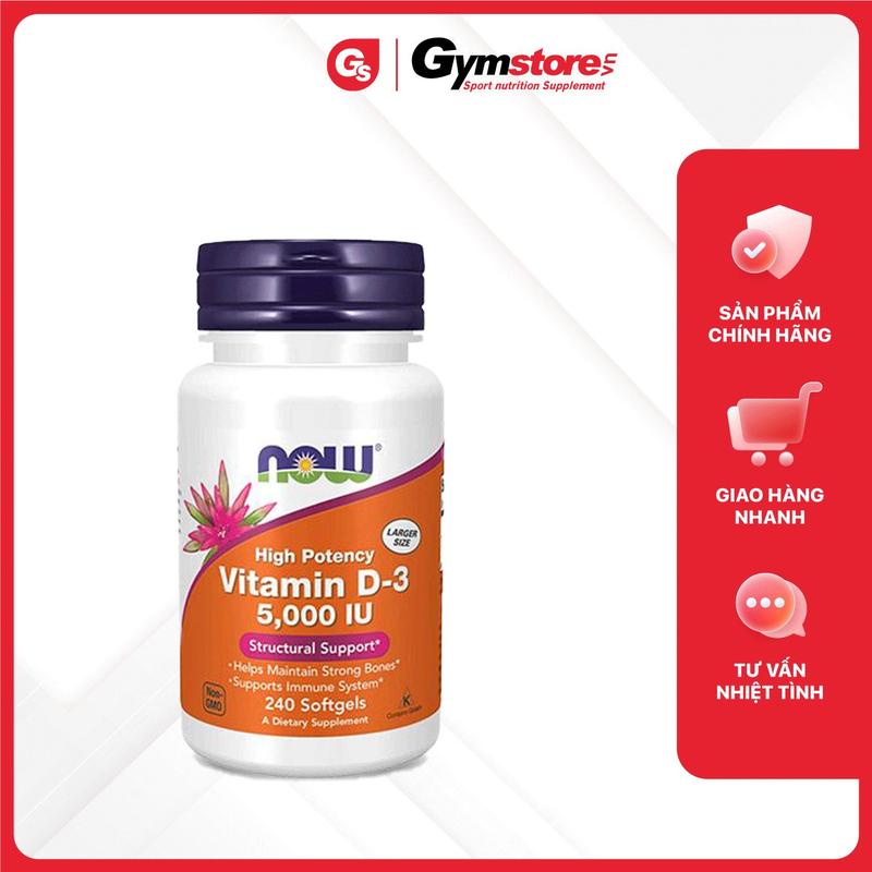 Viên uống Now Vitamin D3 5000iu (125mcg) | Made in USA | GYMSTORE