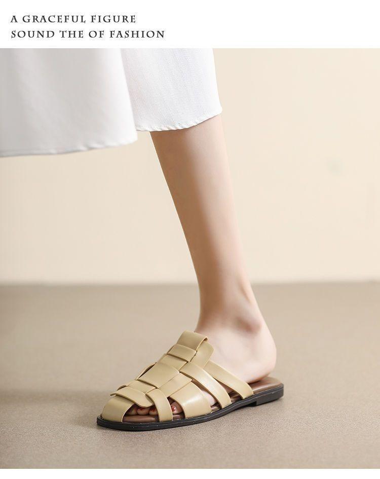 Product Introduction of Trendy Closed-Toe Half Slippers for Women, Outdoor Square-Toe Woven Summer Hot-Selling Flat Non-Slip Sandals, Lazy Roman Slippers 10