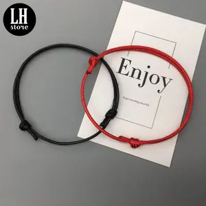 Gelang Keberuntungan untuk Pria Wanita Kekasih Tali Kulit Hitam Merah