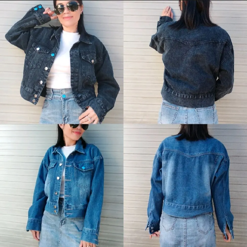 [TÚI TRONG40 75kg] Áo khoác jean nữ xám chuột và xanh TRƠN phong cách cá tính from vừa cực xinh đẹp Jacket đẹp