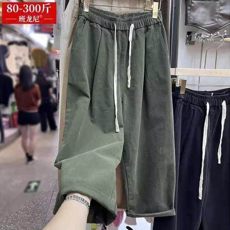 Quần baggy 9 tất Đậu bigsize chất liệu vải kaki thô mềm không giãn cho nữ 50-95kg-Q521