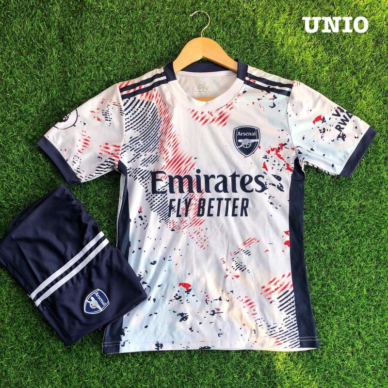 [UNIO-AR -THT03] in tên số áo theo yeu cầu -Bộ quần áo đá bóng, áo đá banh CLB Ar.senal trắng hoạ tiết - Hàng thun lạnh cao cấp loại 1 Thoải mái Unisex Thoáng khí