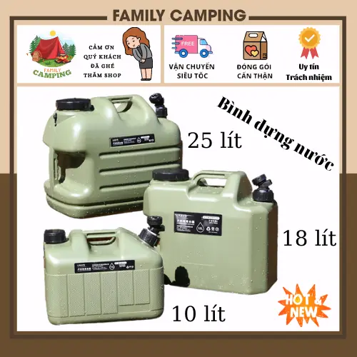 Bình đựng nước cắm trại 10L/18L/25L di động ngoài trời với nắp dự phòng nhỏ + ống nối dài + bàn chải [ảnh thật và video]