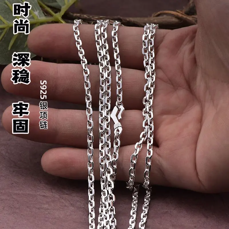 Vòng cổ S925 Sterling Màu bạc dành cho nam giới, dây chuyền góc hàng loạt, thời trang, hợp thời trang, đẹp trai, Hip Hop, Màu bạc thật, dây chuyền áo len đa năng, dây chuyền đơn không có mặt dây chuyền