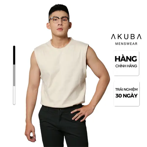 Áo thun tanktop nam AKUBA Menswear cổ tròn form oversize, chất liệu single cotton sợi tự nhiên thoáng mát 01J553