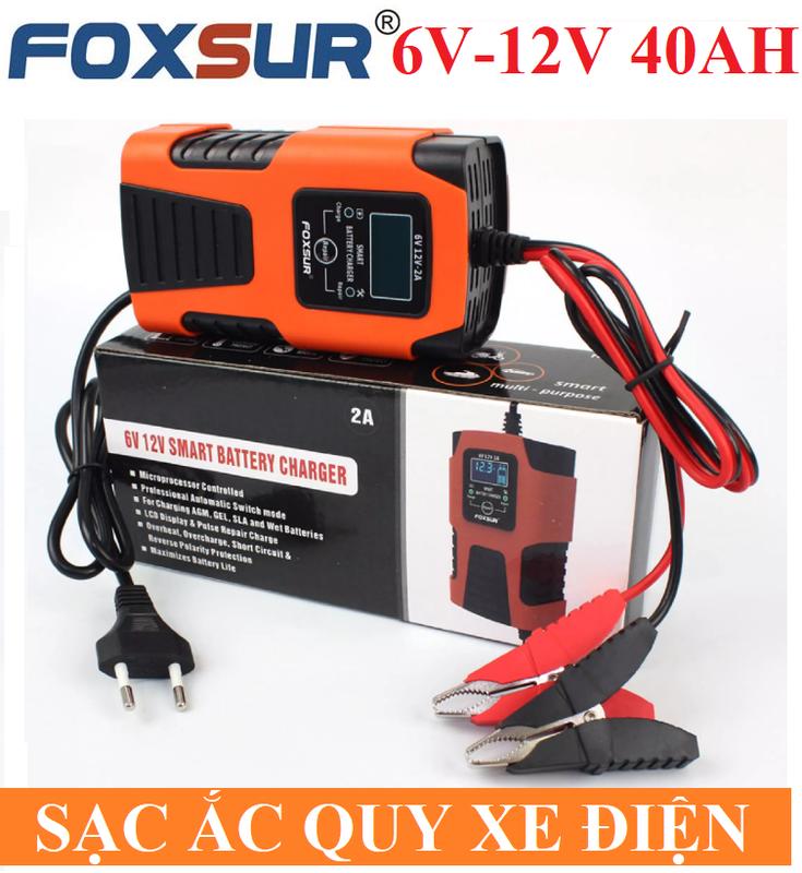 Sạc bình ắc quy 6V 12V 4AH đến 20AH FOXSUR có chức năng khử sunfat phục hồi ắc quy tự ngắt khi đầy chống ngược cực