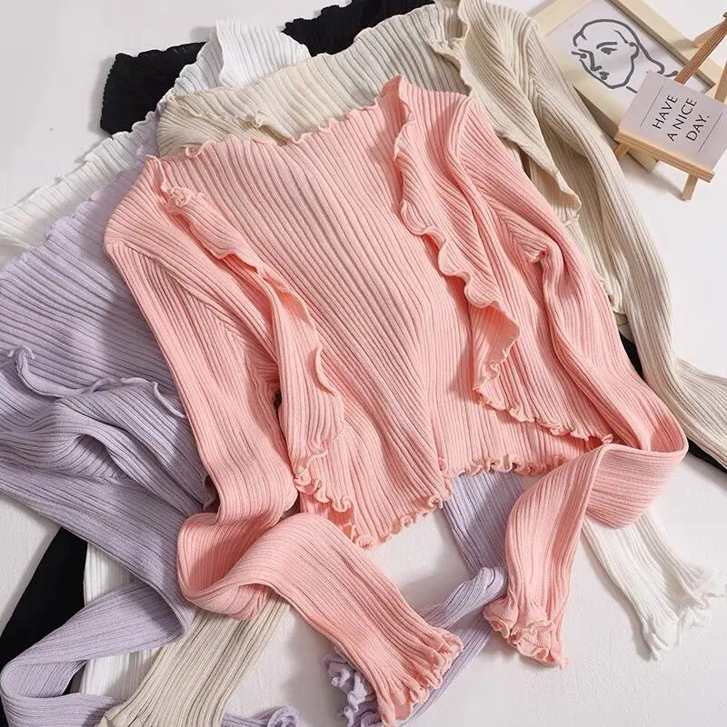 Áo Khoác Cardigan Chống Nắng Ngoài Trời, Dành Cho Nữ, Bộ Sưu Tập Năm 2025, Thích Hợp Cho Mùa Xuân Và Mùa Thu, Thiết Kế Độc Đáo Tay Áo Loe Ngọt Ngào Và Nhẹ Nhàng, Có Viền Xếp Nhún