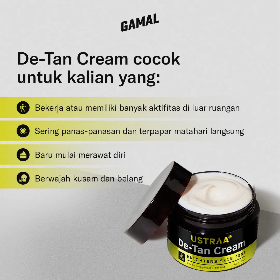 De-Tan Face Cream Ustraa 50gr - Pelembab Mencerahkan Wajah dan Mengembalikan Warna Asli Kulit