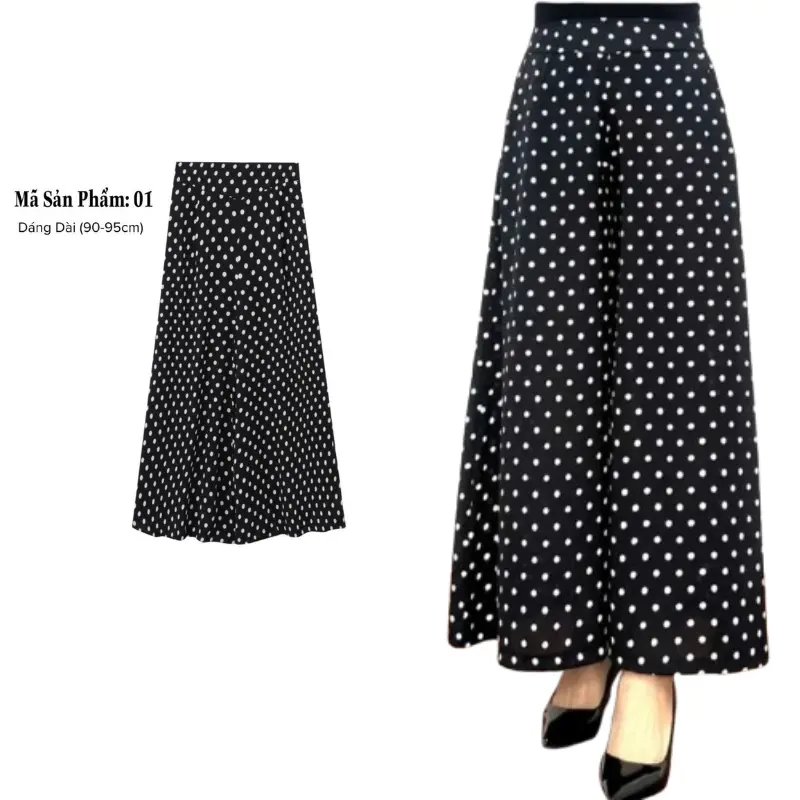 Quần dài ống rộng dáng váy cạp chun mềm 9 tấc M/L/XL/XXL - Women, Nữ