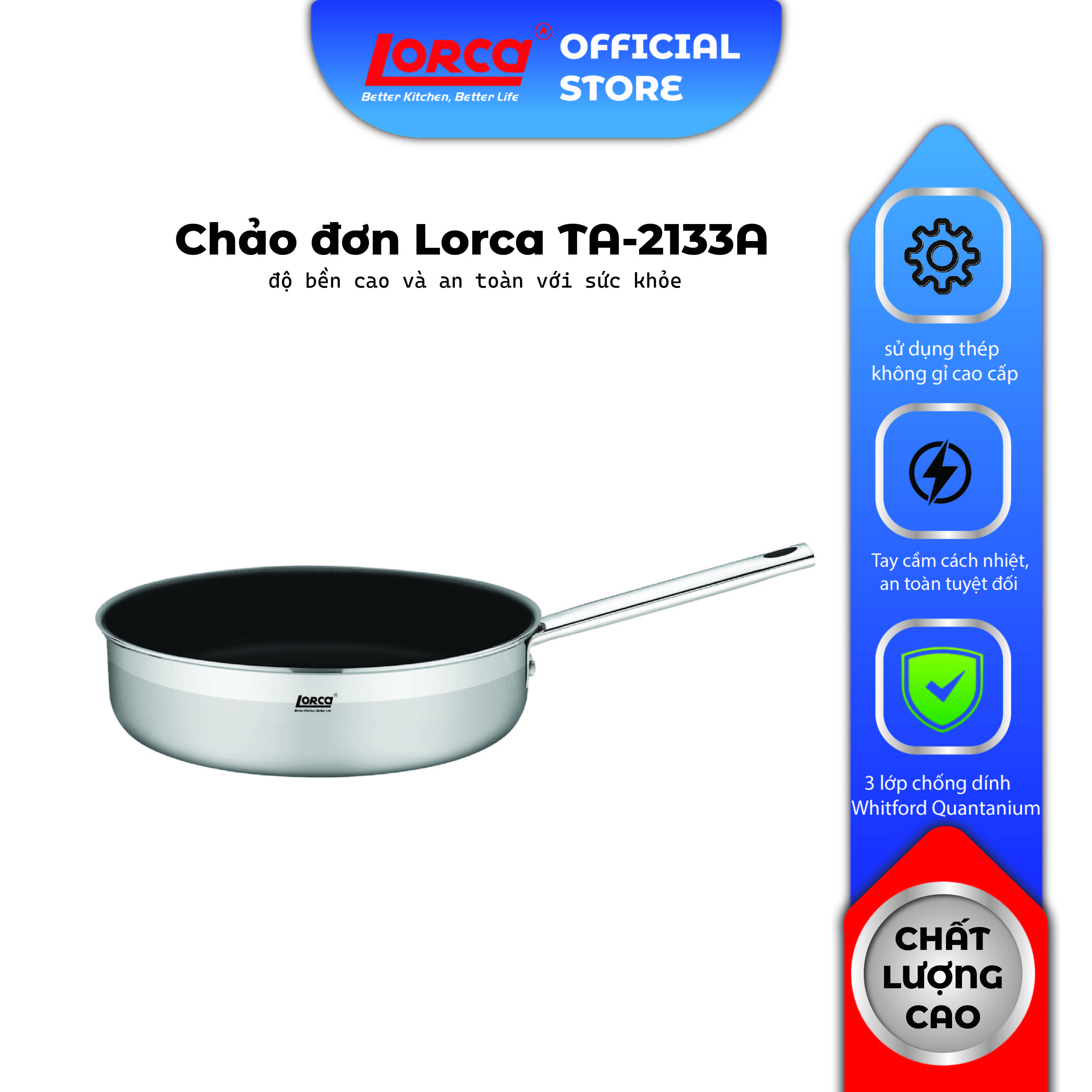 Chảo chống dính inox nguyên khối vân đá Lorca TA-2133A Chảo đáy từ tiết kiệm điện