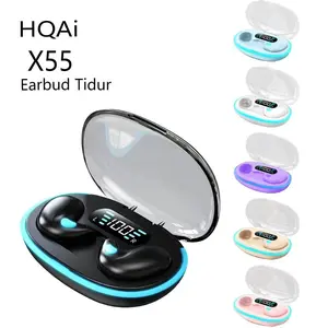 Headset X55 Headphone Tidur Tahan Air Earbud Mini Nirkabel yang cocok untuk Headphone Kerja Stereo Headphone Tersembunyi dengan Mikrofon Wireless Bass Earphone