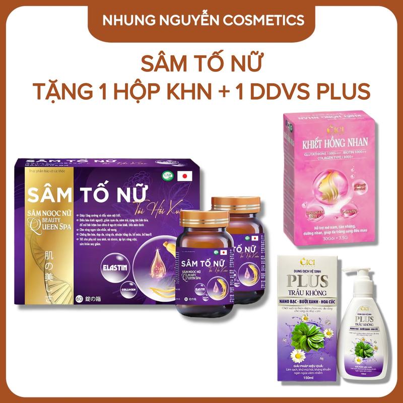 Sâm Tố Nữ Tái Hồi Xuân - Hộp 2 Lọ Tổng 60 Viên - Tặng 1 Hộp Khiết Hồng Nhan và 1 DDVS Plus 150ml