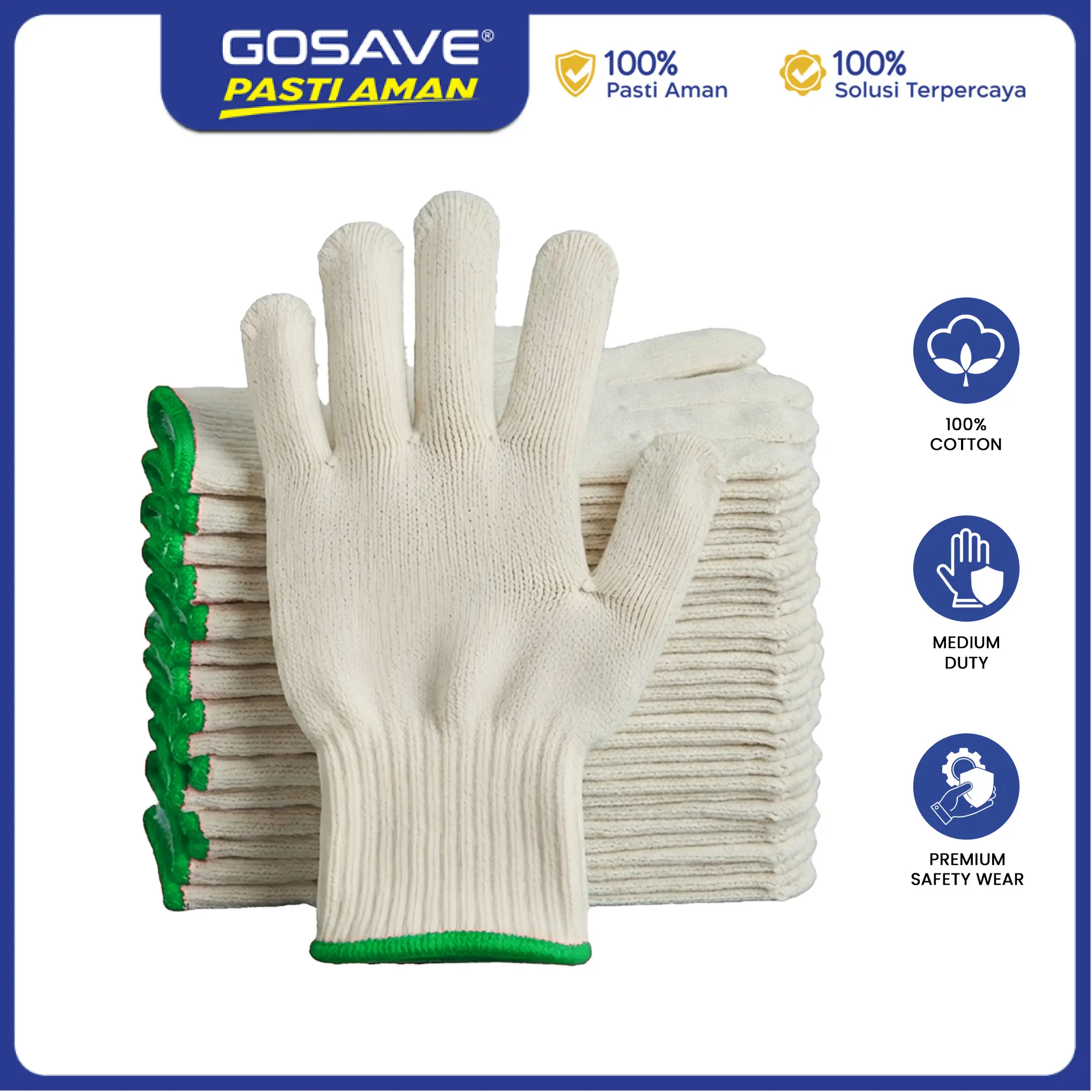 (Promo Eksklusif) GOSAVE Sarung Tangan Kerja Putih Katun Tebal Safety  Gloves RW Proyek Konstruksi Pabrik Industri K3 ( 1 Lusin)