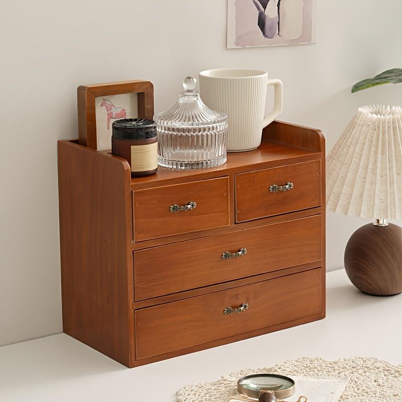 Vintage Pine Desktop Storage Cabinet with Drawers-Office Storage Solution, Freestanding Design Suitable for Kitchen and Bedroom 3