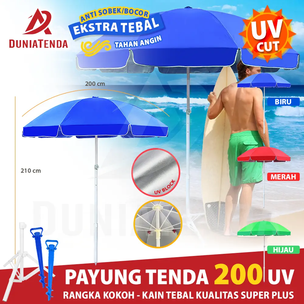 DT Payung Tenda Jualan 200 cm Payung Pantai Taman Event Bazar Payung Lapak Dagang Anti UV Bahan Besi Plastik