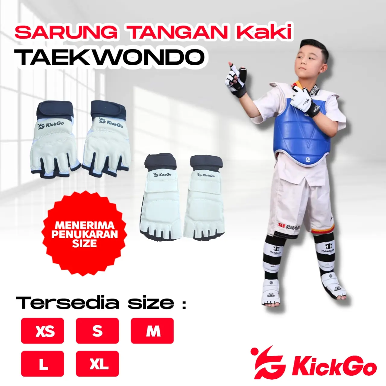 KickGo Sarung Tangan Kaki Taekwondo Pelindung Olahraga Beladiri Anak Dewasa Hand And Foot Gloves Protector Size XS S M L XL
