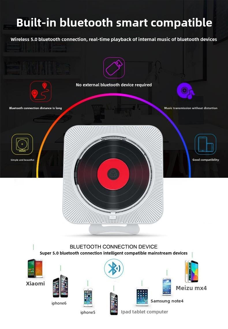 Product Introduction of Wall mounted CD player with Bluetooth remote control USB music player LED display speaker portable FM radio 8