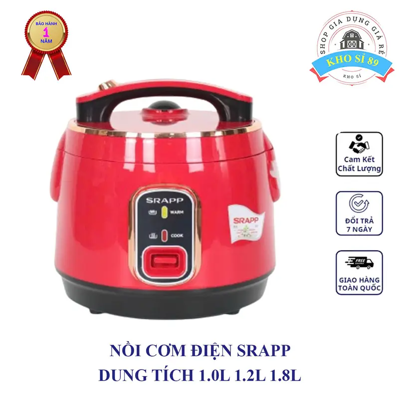 Nồi Cơm Điện SRAPP, Dung Tích 1.2L 1.8L, Nồi Cơm Siêu Đẹp, Bảo Hành Chính Hãng 12 Tháng Cooker Nấu Ăn 0