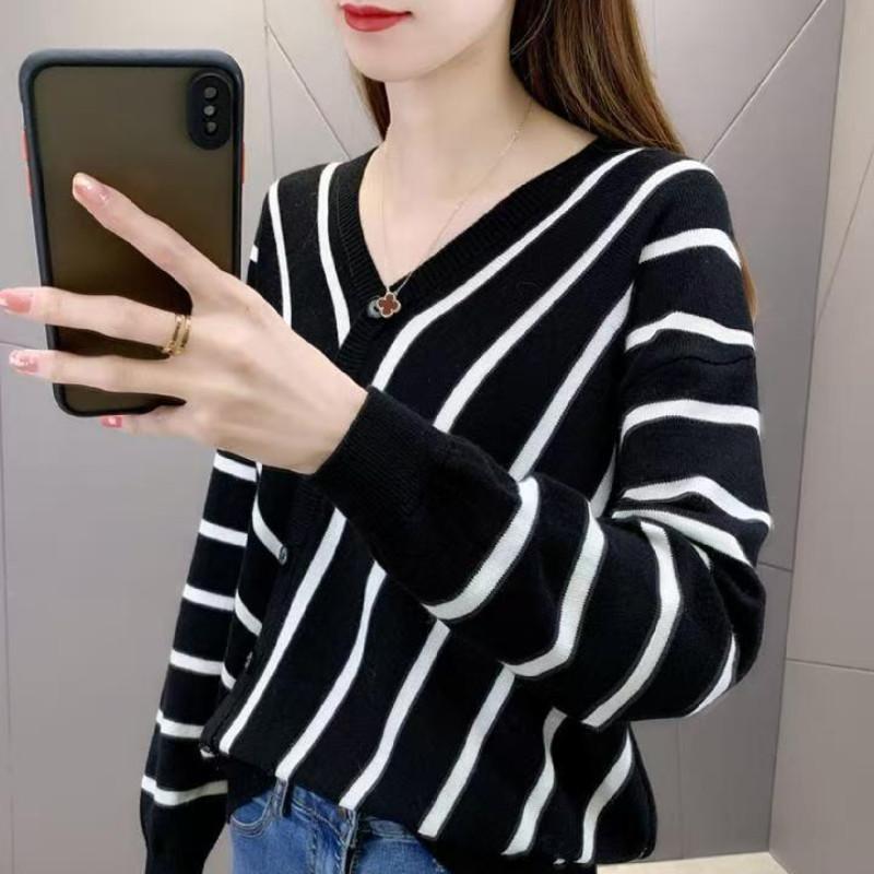 Product Introduction of Áo Len Dệt Kim, Cho Nữ, Cổ Chữ V, Thanh Lịch, Sọc Chéo, Dài Tay 3