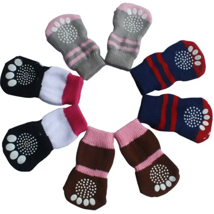 Soft and Warm Pet Shoes Antiskid Socks Cotton Knitted Wool Pet Cat Dogs Hosiery Dog Footprints Socks Shoes