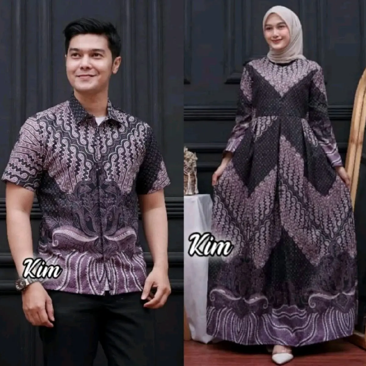 Kemeja Batik Couple Ayah ibu/Gamis batik kapel Kemeja Lengan pendek/Setelan Baik Batik Motif Katun Baju