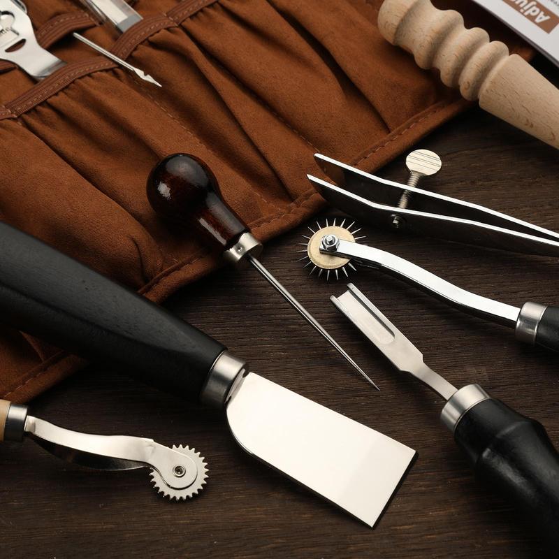 Product Introduction of DIY Leather Tool Kit, 1 Set Leather Working Tool, Practical Leather Tool Kit With Leather Roll Bag And Manual 3