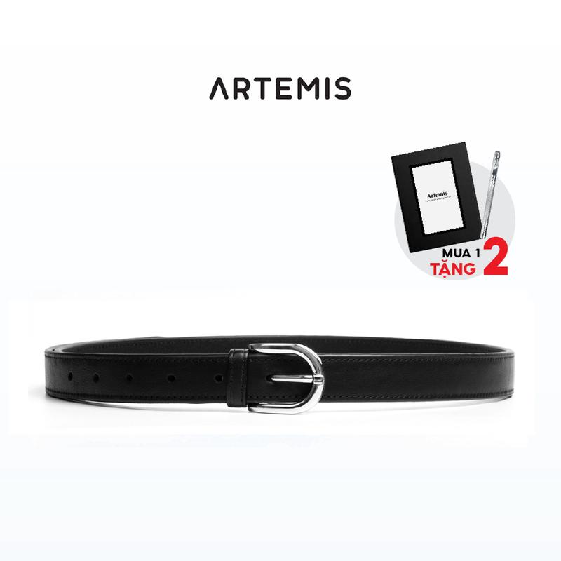 Thắt lưng Classic Nam Nữ dây đen khoá trắng bạc - Artemis Accessories
