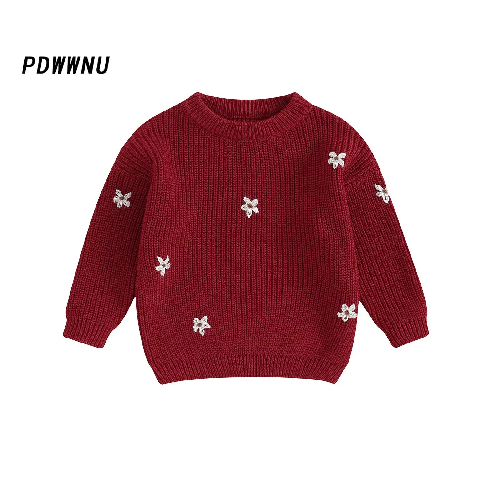 Girls Sweater, Long Sleeve Crew Neck Flower Warm Winter Sweater