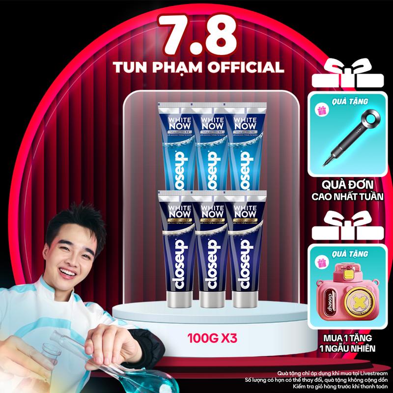 Combo 3 Kem đánh răng Closeup White Now - Trắng Bật Tông 3X từ Công nghệ Ánh Sáng Xanh - Tinh Thể Blue Sapphire 100g [5]