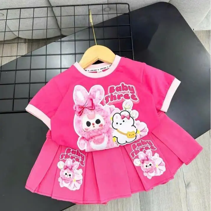 Sét áo váy bé gái 9-44kg thiết kế váy xếp ly in hình Bayby Three cute (có lót trong) ms t2
