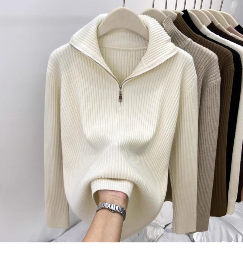 Product Introduction of 200 Wearable plus Size Polo Top Women's Autumn and Winter Half-High Collar Half-Open Zipper Sweater Loose Slimming Sweater Fashion 28