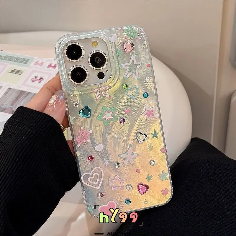 Case HP Untuk Infinix Smart 8 7 5 6 Pro Tecno Spark GO 2023 GO 2024 20C 20 Hot 40i 30i 30 40 11 10 8 9 12 Pro Play Note 40 30 Pro Pita Cantik Bersinar Warna Bintang Lima Titik Cinta Romantis Hati Soft Cover 1