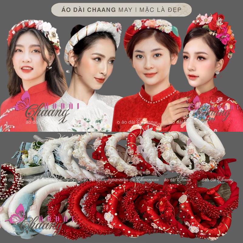 Mấn đội đầu áo dài cao cấp Chaang may thiết kế cài tóc cô dâu thêu đính hoa pha lê  phụ kiện áo dài đẹp Women Ong