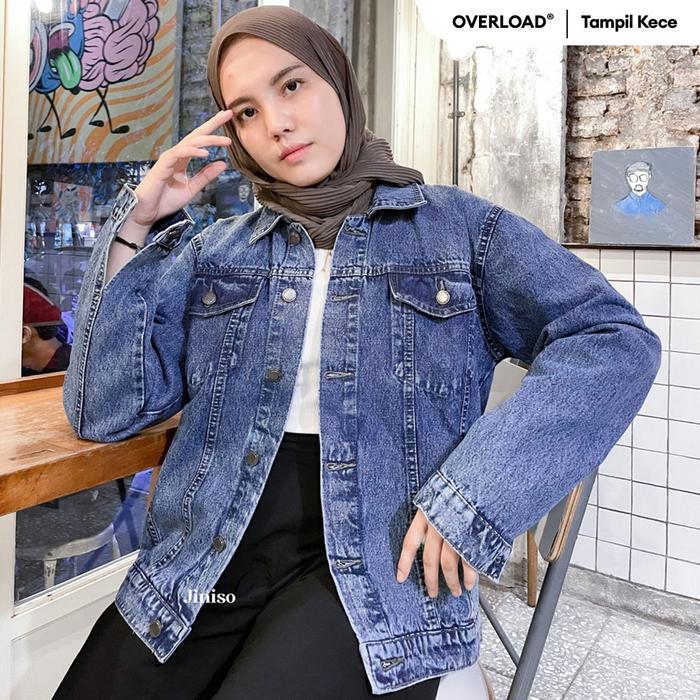 Gambar JINISO Jaket Jeans Oversize Vintage Blue Acid jaket cewek - All Size Unisex dari JINISO JEANS Kota Administrasi Jakarta Utara Tokopedia