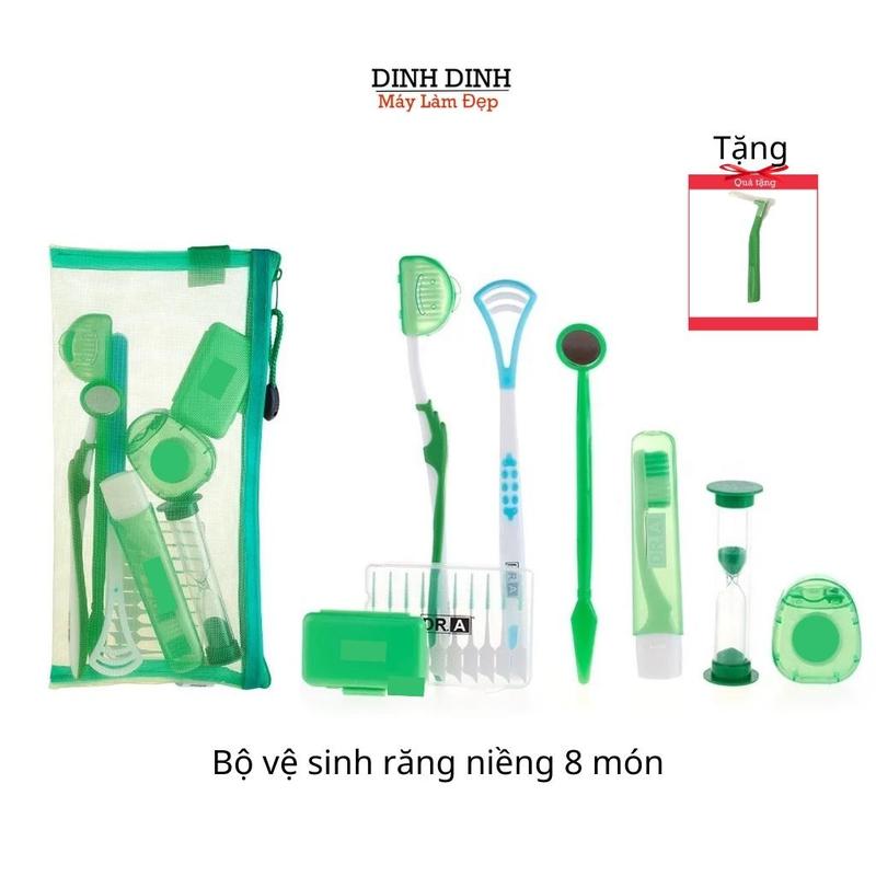  Vệ sinh răng niềng bộ 8 món đầy đủ: Chỉ nha khoa sáp nha khoa bàn chải niềng răng bàn chải kẽ cạo lưỡi gương soi 