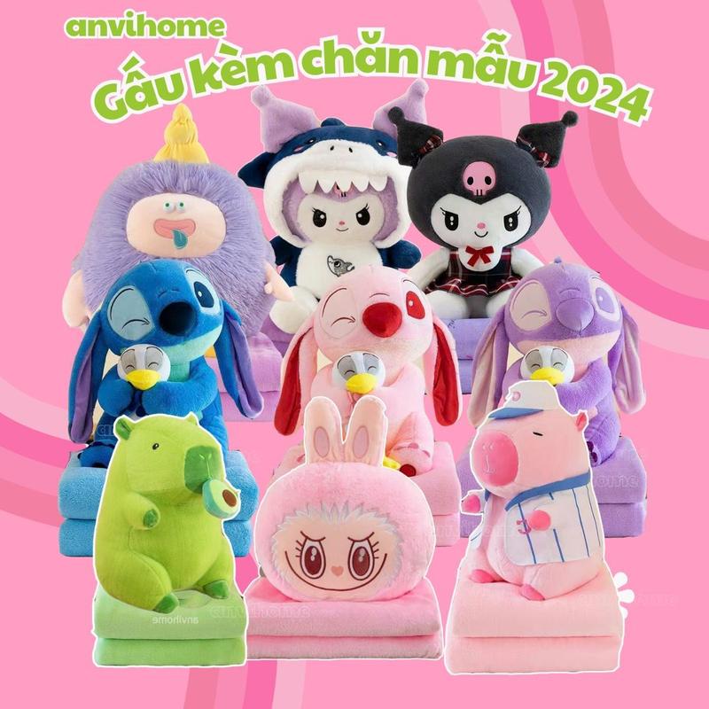 Anvihome 100 Mẫu Gấu Bông Kèm Chăn Văn Phòng M1xm6 Mẫu 2025 Có Thể Giặt Cotton Mềm Mịn Size 40-70cm Cho Ngủ Trưa Tiện Lợi