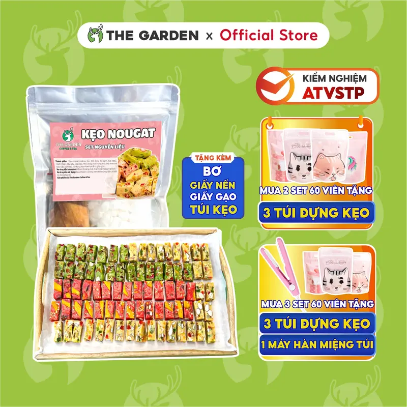 Set Kẹo Nougat Hạnh Phúc THE GARDEN thành phẩm 60 viên 15 nguyên liệu  Ăn Vặt Chua Candy Snack 0