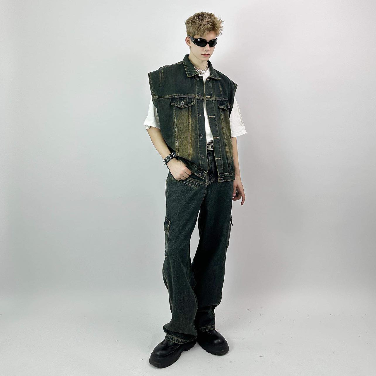 ( 38099 ) Áo gile 94HOST form rộng - Áo gile jeans - Jean - L