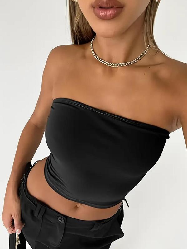 3-piece a Set Women's Summer Solid Color Knitted Strapless High Elastic Cylinder Tube Top Tank Camisole Top Casual Cute Clothes 5