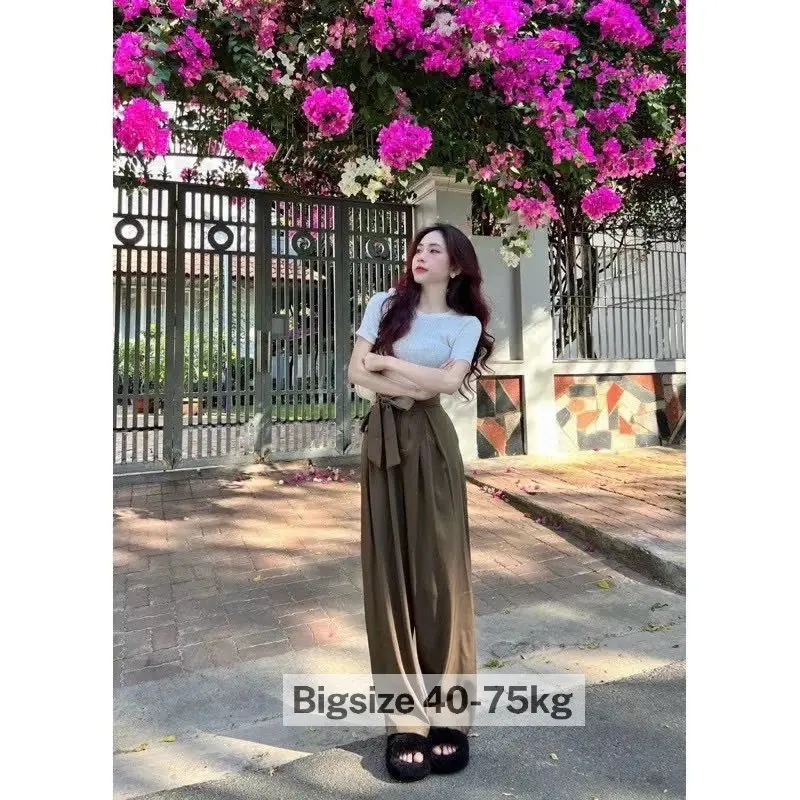 Quần Ống Rộng Phối Dây Nơ To( CÓ BIGSIZE 40- 75KG ) Liền Cạp Cách Điệu 1 Bên Dễ Phối Đồ-XMHH-mã 6324 3