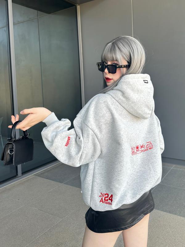 Áo Khoác Hoodie Zip Boxy Amadus Nỉ Bông Thêu Đắp Unisex Nam Nữ Tay Phồng