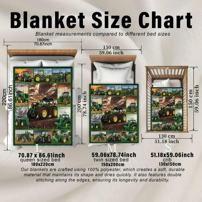 Farm Tractor Pattern Blanket, 1 Count Agricultural Machine Pattern Soft Throw Blanket, Air-conditioned Room Blanket, Warm Nap Blanket for Home & Office 1