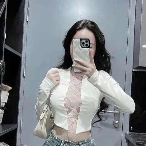 Áo tay dài đan hở có mút chất bozip mềm croptop hót hit Women Top Shirt x Thun Kem Nhung 3