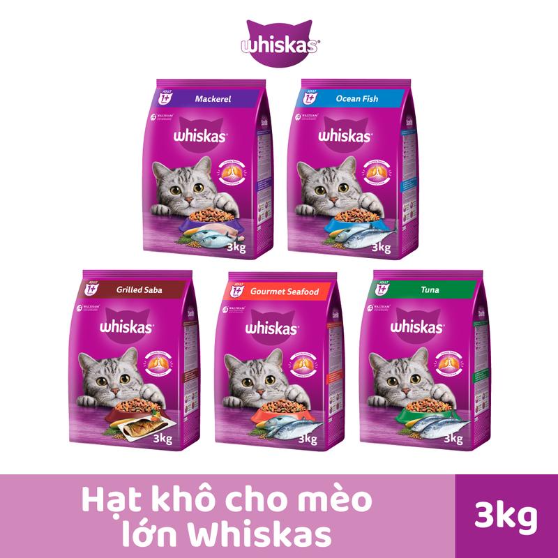 WHISKAS Thức Ăn Cho Mèo Trưởng Thành Dạng Hạt vị Cá Biển - 3kg