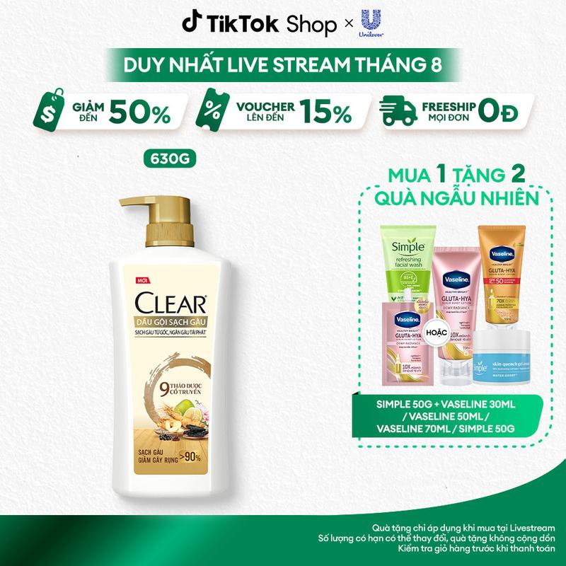 Dầu Gội CLEAR 9 Thảo Dược Cổ Truyền Hỗ Trợ Chăm Sóc Tóc Giảm Gãy Rụng - Phù Hợp Cho Mọi Loại Da Đầu 630G [1]