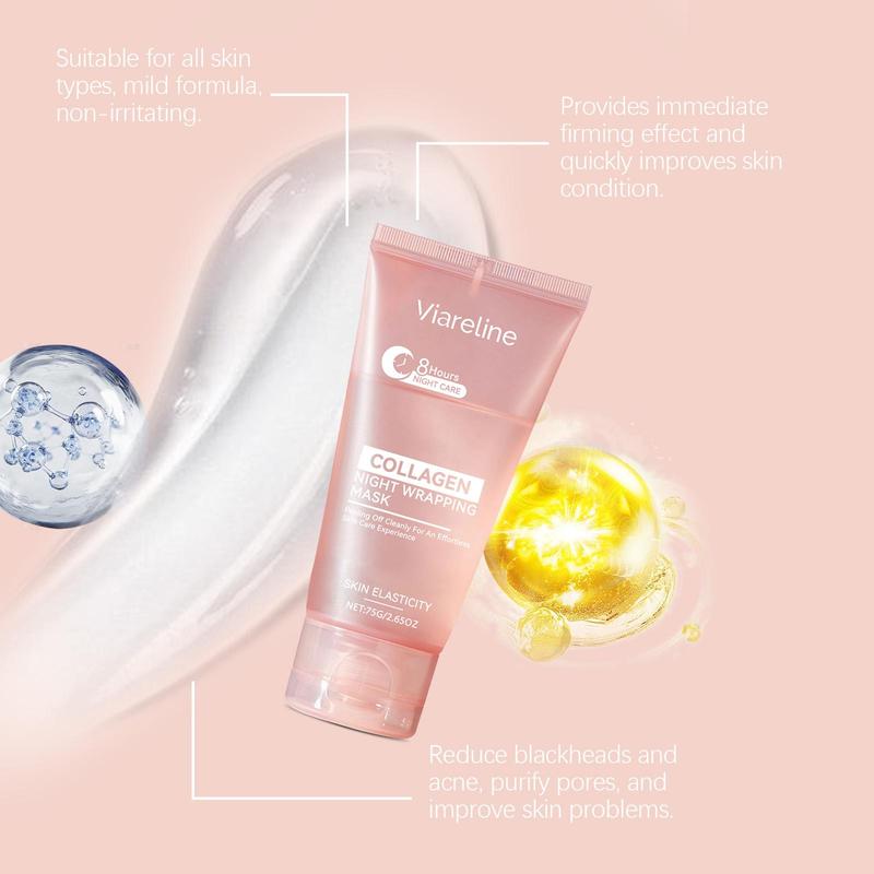 Collagen Night Wrapping Mask, 2 Counts/set Moisturizing Brightening Facial Mask, Deep Nourishing Facial Mask, Face Care Product for Women & Men 6